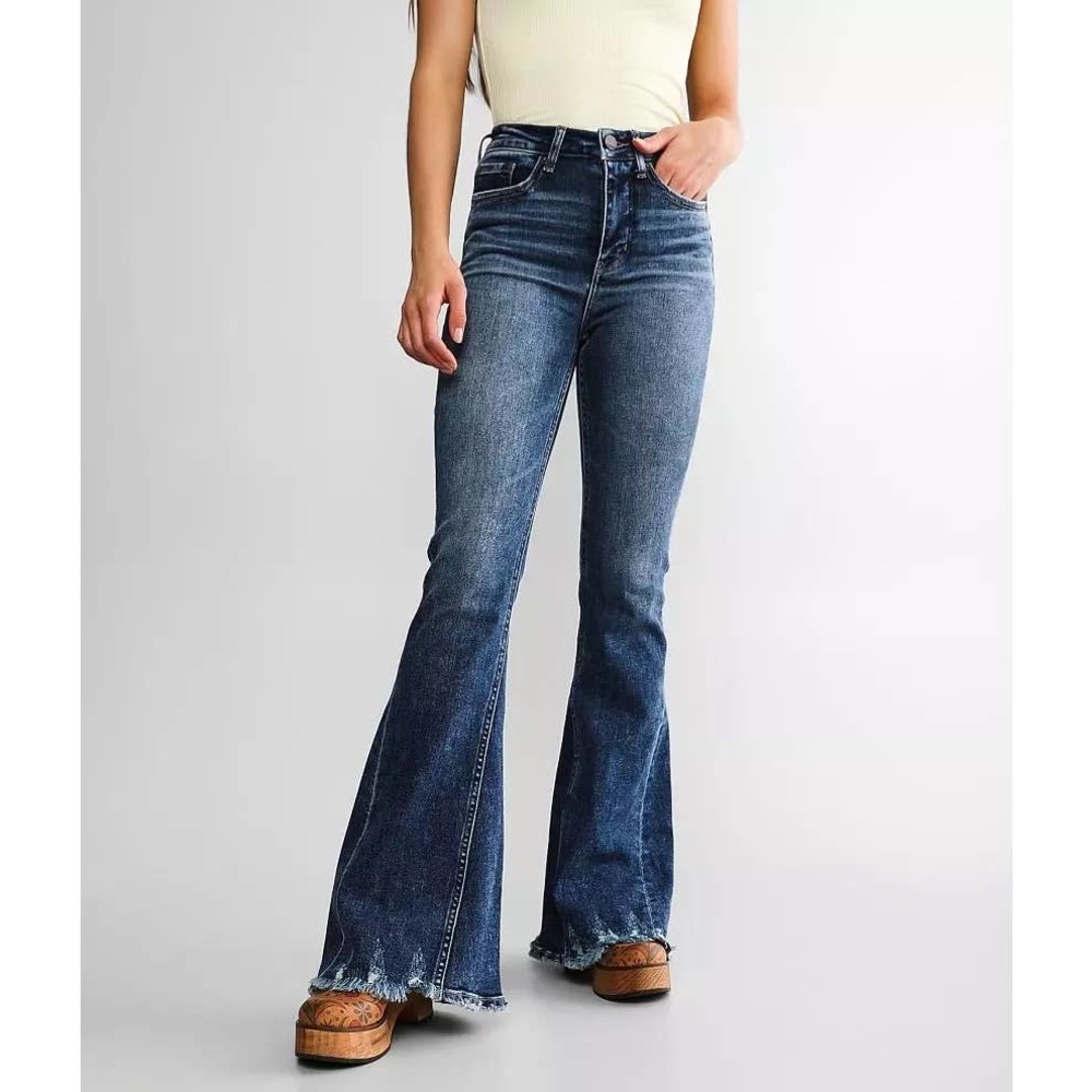 BKE Billie Super Stretch Flare Jeans with Destressed Hem